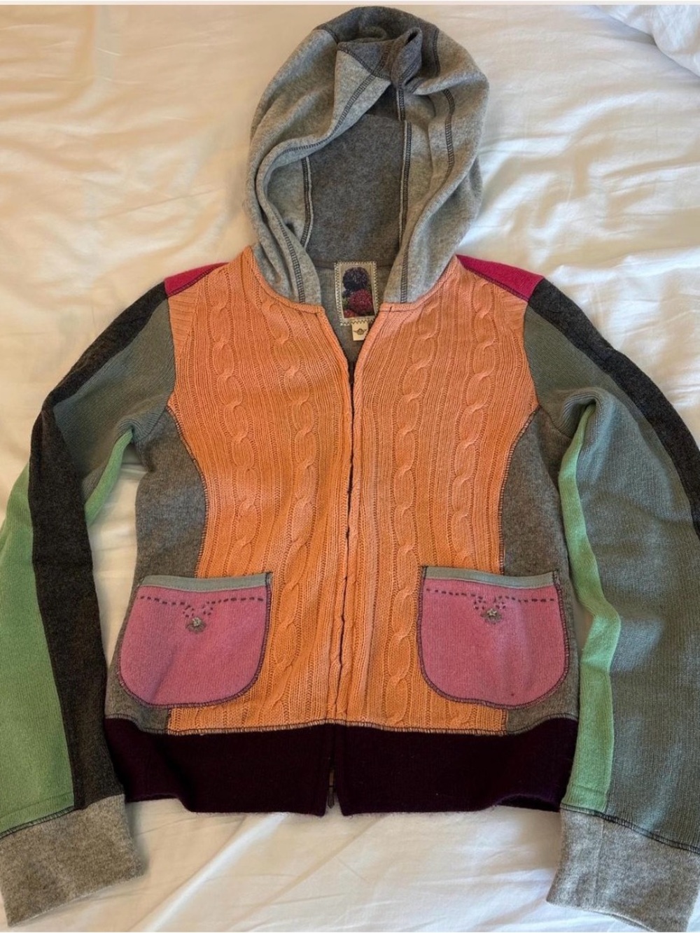 Vintage Burning Torch recycled cashmere hoody. Size XS 100% cashmere